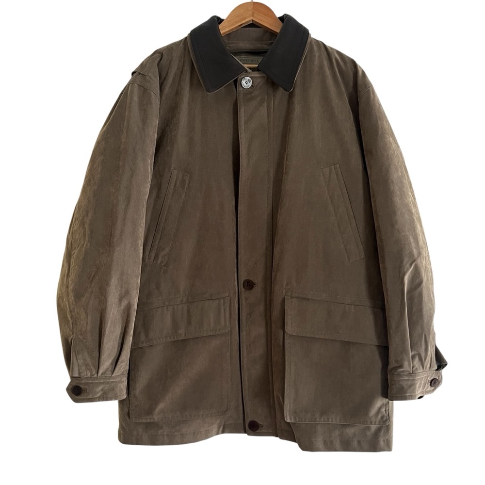 Rainforest Vintage Down Liner Field Jacket Size L Olive Brown Leather Collar